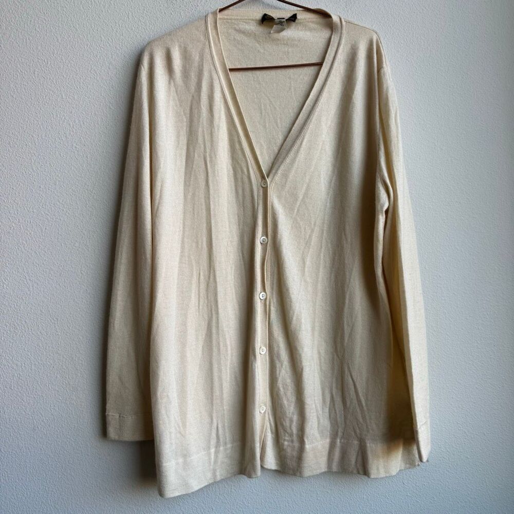 Loro Piana Cashmere & Silk Champagne Cream Button Front Cardigan Sweater Size 48